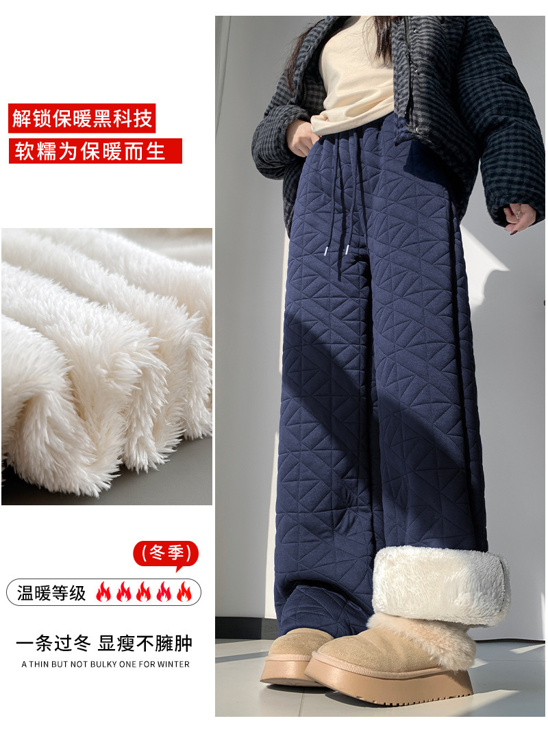 图片[4]-菱格夹棉阔腿裤女冬季加绒加厚保暖东北大棉裤两穿休闲拖地长裤子-智鑫小铺